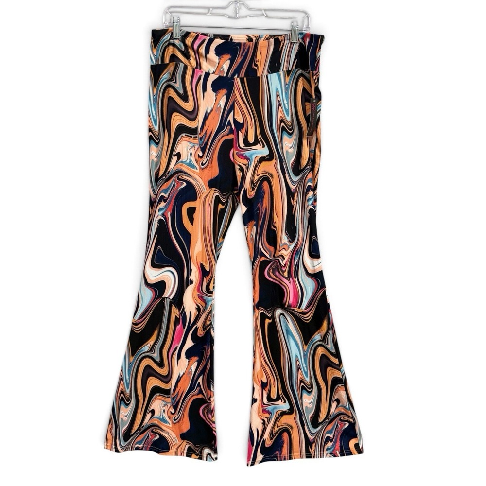 Hippie Psychedelic Marble Flare Bellbottom Pants XL Comfy Stretch No Boundaries